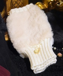 Knit with bijoux x fur gloves(Ecru-F)