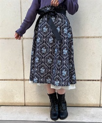Ornament pattern hem frills Skirt(Black-F)