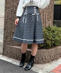 Lace -up high waist Skirt(Grey-F)