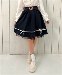 Cat silhouette embroidery Skirt(Black-F)