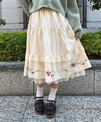 Flower embroidery Tiade Skirt(Ecru-F)