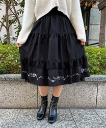 Flower embroidery Tiade Skirt(Black-F)