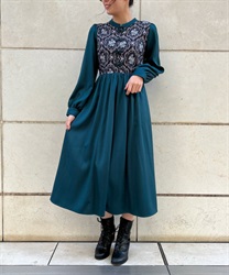 China x ornament pattern Dress(Blue green-F)