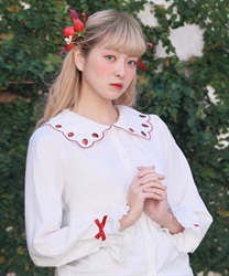 Scalap strawberry embroidery Blouse(White-F)