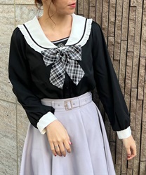 Sailor Blouse with check ribbon(Black-F)