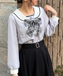 Sailor Blouse with check ribbon(Lavender-F)