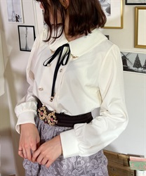 Double button with ribbon Blouse(Ecru-F)