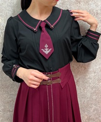 Blouse with embroidered tie(Black-M)