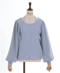 Sheer volume sleeve Pullover(Saxe blue-F)