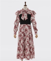 Gradient rose pattern Dress(Pink-F)