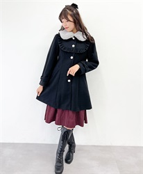 Fur collar girly coat(Black-F)