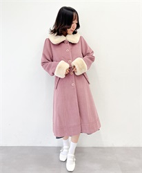 Fur collar stamp coat(Pink-F)