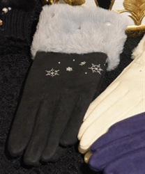 Snow embroidery x Pearl fur gloves(Black-F)