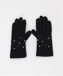 Petit ribbon pearl gloves(Black-F)