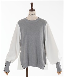 Side pleated knit switching Pullover(Grey-F)