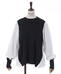 Side pleated knit switching Pullover(Black-F)