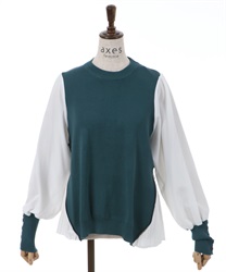 Side pleated knit switching Pullover(Dark green-F)