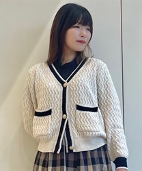 Color scheme line knit cardigan(Ecru-F)