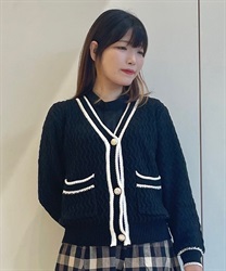 Color scheme line knit cardigan(Black-F)