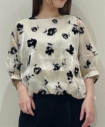 Flocky floral pattern balloon Pullover