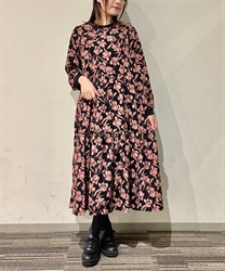 Floral pattern tiered Dress(Black-F)