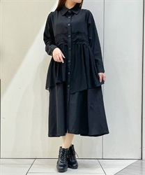 Lace frill overlapping shirt Dress(Black-F)