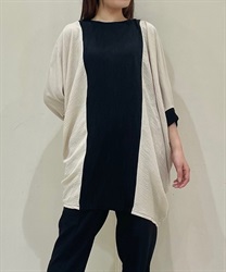 Dolman tunic with different materials(Black-F)