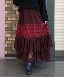 Chiffon Rose Courle Skirt(Wine-F)