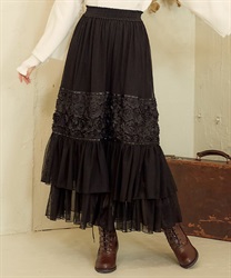 Chiffon Rose Courle Skirt(Black-F)