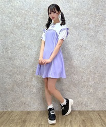 China button cut -and -sew Dress(Lavender-F)