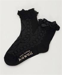 Lace-up pattern socks(Black-M)
