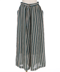 Multi -striped wide pants(Green-F)