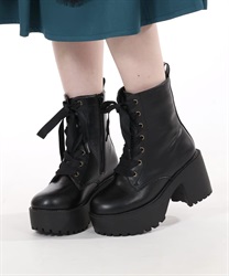 Lace -up midring boots(Black-S)