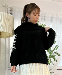 Sleeve lace up knit Pullover(Black-F)