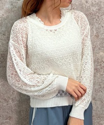Lace-up openwork knit(White-F)