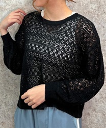 Lace-up openwork knit(Black-F)