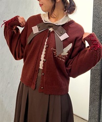 Detective embroidery knit Cardigan(Brown-F)