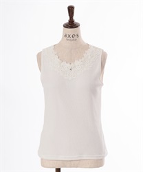 Water-absorbing quick-drying flower lace Tank top(Ecru-F)
