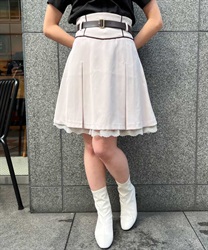 High waist mini Skirt with Belt(Beige-F)