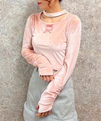 choker design velor pullover(Pink-F)