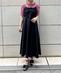 Big Lace Ribon Camisole Dress(Black-F)