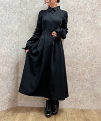 Drost sleeve high waist Dress(Black-F)