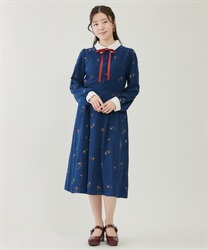 Strawberry total embroidery Dress(Navy-F)