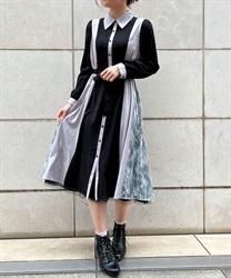 Lace switching color scheme shirt Dress(Black-F)