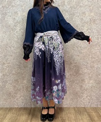 Classic picture scroll style kimono Dress(Navy-F)