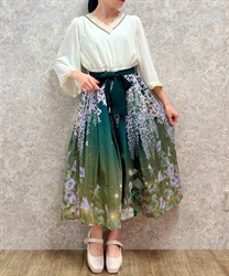 Classic picture scroll style kimono Dress(Dark green-F)