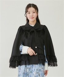 Lace frill coat with ribbon(Black-F)