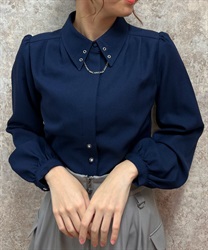 Corset style Blouse with chain(Navy-F)