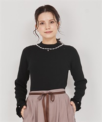 Pearl necklace -style rib knit(Black-F)