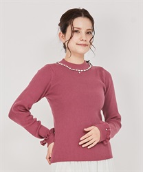 Pearl necklace -style rib knit(Pink-F)